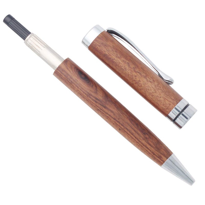 Gullor Handcrafted Rosewood Retractable Ballpoint Pen, Natural Wood Pen, Silver Clip - Image 4